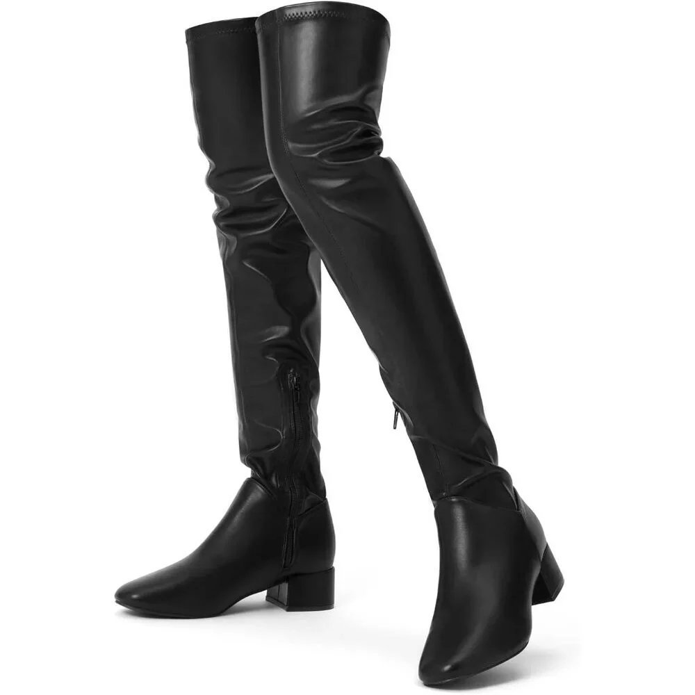 Women's Black Pu-1.77 In Polyurethane (PU) Over Knee High Warm Winter Long Boot